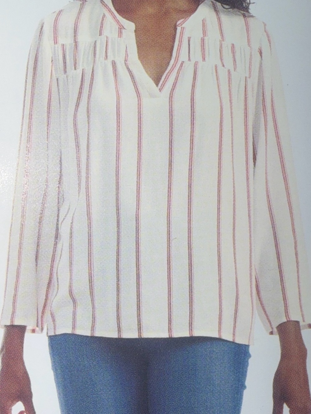 Splendid Ladies Large Pink V-Neck Linen Blend Stripe Blouse Large